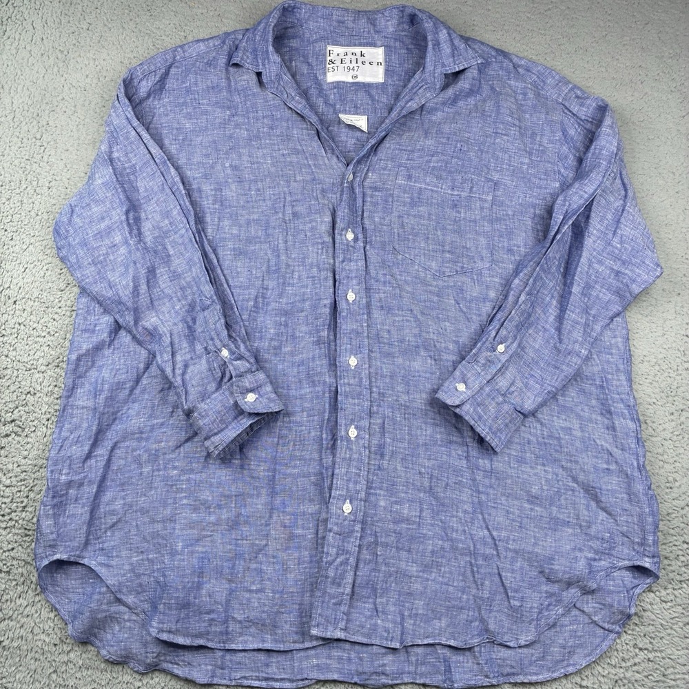 Frank & Eileen Mackenzie 100% Linen OS Oversized Button Down Blue Woven Italy